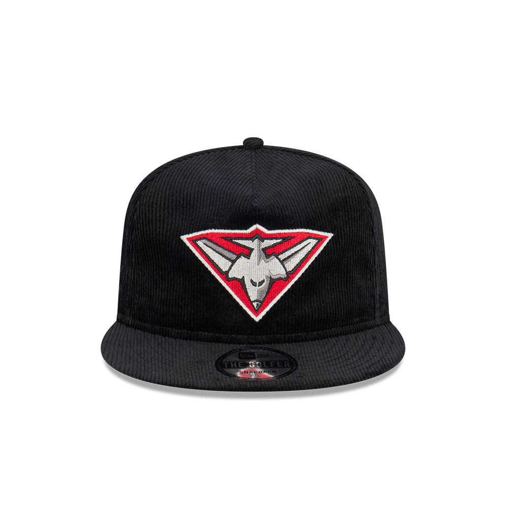 Essendon Bombers Hat - 2023 AFL Black Corduroy The Golfer Snapback - New Era